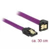 Delock Kábel - 83695 (SATA3, egyenes/lefelé 90fok, csatl.(fémlappal) Max.: 6Gb/s, lila, 0.3m)