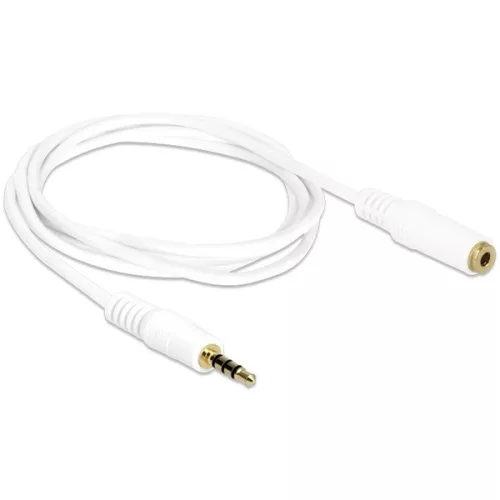 Delock Kábel - 84480 (3,5 mm Jack Hosszabbító kábel, apa/anya, iPhone 4 pin, fehér, 1m)