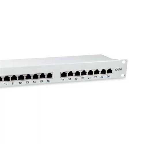 Equip Patch Panel - 326325 (24 port, Cat6, 1U, árnyékolt, szürke)