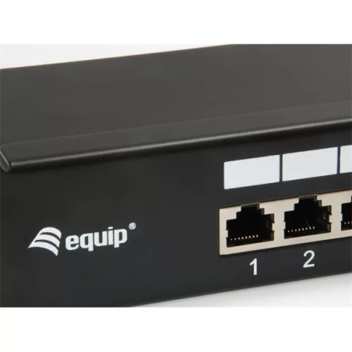 Equip Patch Panel - 326417 (16 port, Cat6, 1U, árnyékolt, fekete)