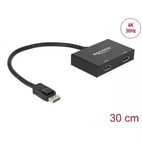   Delock Display port Elosztó - 87665 (Display port 1.2,  1 x bemenet, 2x kimenet, 4K, 30cm, Fekete)
