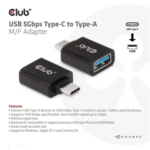 Club 3D Átalakító - CAA-1521 (3.1 USB-C Gen 1 to 3.1 USB-A Gen1)