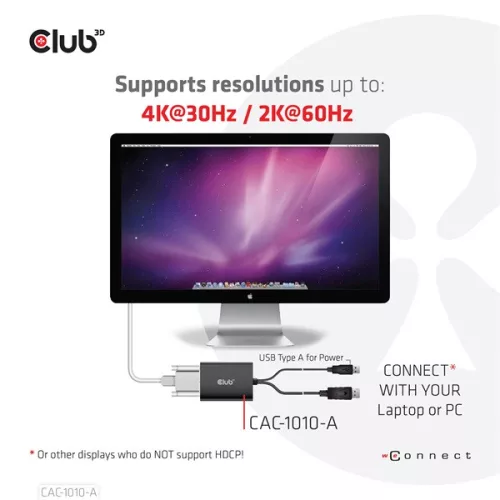 Club 3D Átalakító - CAC-1010-A (DisplayPort to Dual Link DVI-D, aktív, 4K30Hz, HDCP ON)