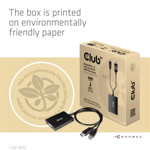 Club 3D Átalakító - CAC-1010 (DisplayPort to 2xDVI-A HDCP ON, 4K30Hz, 2560x1600@60Hz, 60cm)