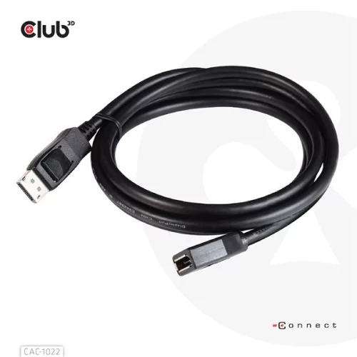 Club 3D Kábel - CAC-1022 (DisplayPort 1.4 HBR3, 8K60Hz, 4K144Hz, 2m, M/F, 32.4Gbps)