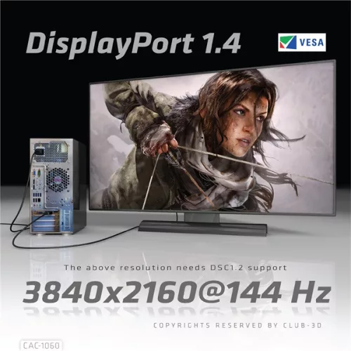 Club 3D Kábel - CAC-1060 (DisplayPort 1.4, 8K, 32.4Gbps, HBR3 8K, 28AWG, M/M, 3m)