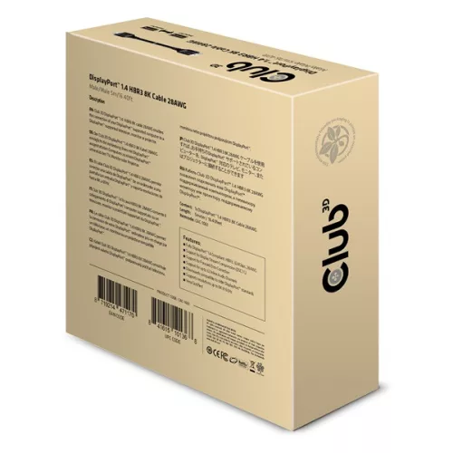 Club 3D Kábel - CAC-1061 (DisplayPort 1.4, HBR3, 8K60Hz, 5m, 32CH, Aranyozott, VESA, M/M)
