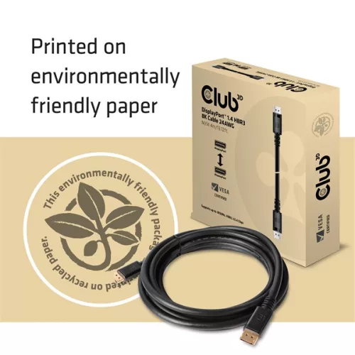 Club 3D Kábel - CAC-1069B (DisplayPort 1.4 HBR3, 8K@60Hz, 4m, 24AWG, fekete, VESA tanúsított, M/M)