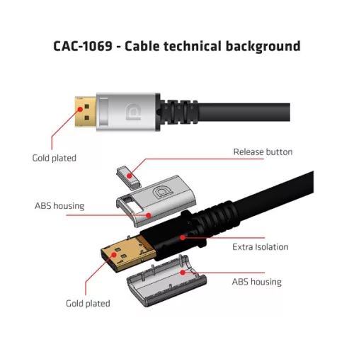 Club 3D Kábel - CAC-1069 (DisplayPort 1.4 HBR3 8K @60Hz, 32.4Gbps, 4m, 24AWG, DSC 1.2, VESA, M/M)