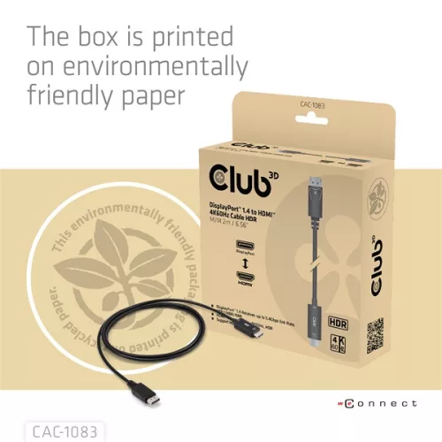 Club 3D Kábel - CAC-1083 (DisplayPort 1.4 to HDMI 2.0, aktív adapter, 4K60Hz, HDR, 2m)