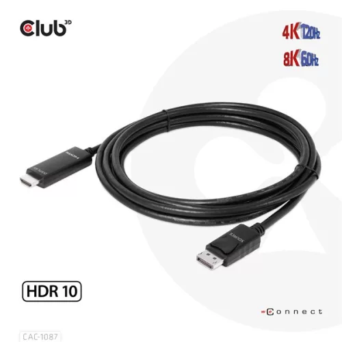 Club 3D Kábel - CAC-1087 (DisplayPort 1.4 to HDMI 8K60Hz HDR10, 3m, M/M)