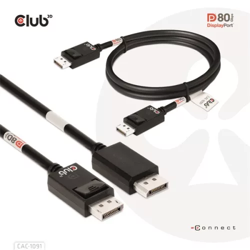 Club 3D Kábel - CAC-1091 (DisplayPort 2.1,  DP80, 4K240Hz, 1.2m, Bidirectional, M/M)