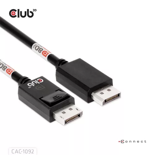 Club 3D Kábel - CAC-1092 (DisplayPort 2.1, DP80, 8K240Hz, 1.6m, Bi-Directional, M/M)