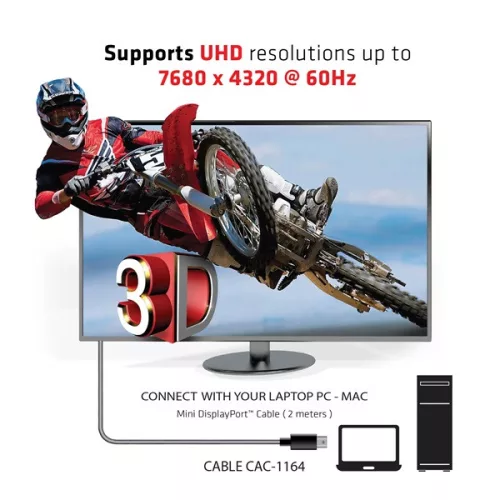 Club 3D Kábel - CAC-1164 (Mini DisplayPort 1.4, 8K60Hz, 34 AWG, 2m, M/M, 32.4Gbps, DSC)