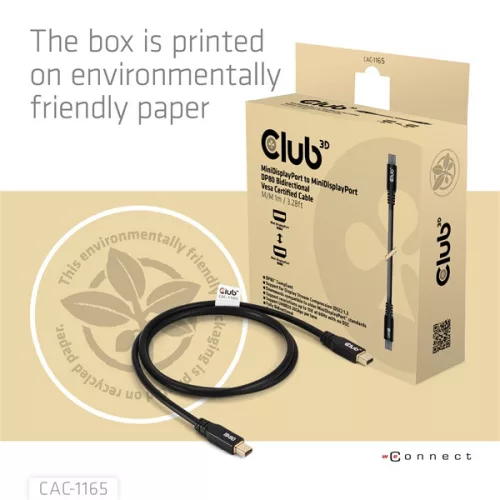 Club 3D Kábel - CAC-1165 (Mini DisplayPort  M/M, DP80, 80Gbps, 1m, 4K240Hz/8K60Hz/10K60Hz)