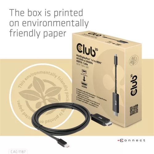Club 3D Átalakító - CAC-1187 (Mini DisplayPort 1.4 to HDMI 4K120Hz / 8K60Hz HDR10+, 1.8m)