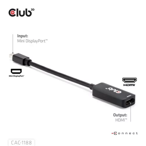 Club 3D Átalakító - CAC-1188 (Mini DisplayPort 1.4 to HDMI 8K60Hz, aktív, HDCP 2.2, 9cm)