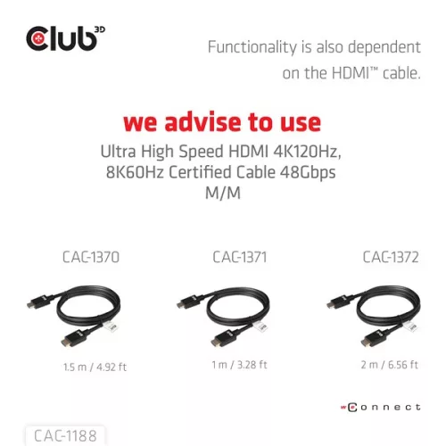 Club 3D Átalakító - CAC-1188 (Mini DisplayPort 1.4 to HDMI 8K60Hz, aktív, HDCP 2.2, 9cm)