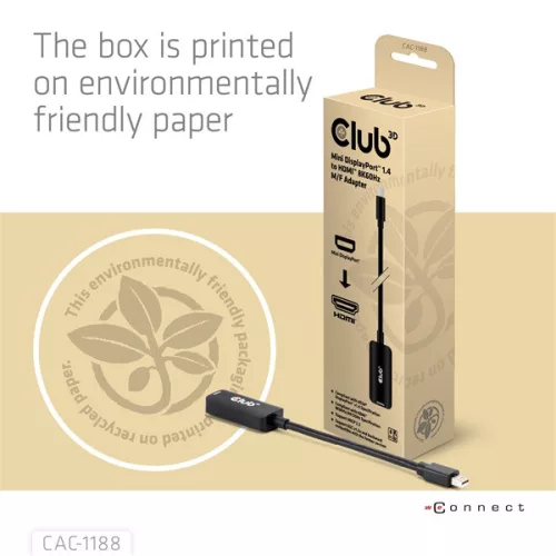 Club 3D Átalakító - CAC-1188 (Mini DisplayPort 1.4 to HDMI 8K60Hz, aktív, HDCP 2.2, 9cm)