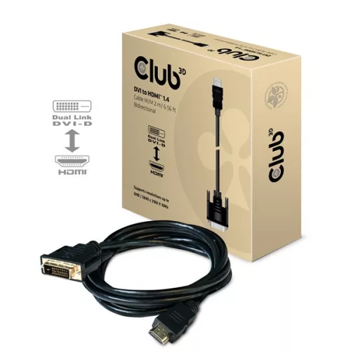 Club 3D Kábel - CAC-1210 (DVI-D to HDMI 1.4, 2m, M/M, Bidirectional, UHD 4K30Hz)