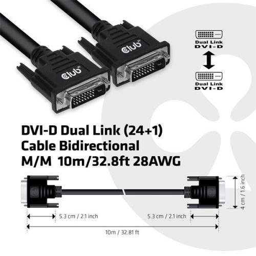 Club 3D Kábel - CAC-1220 (DVI-D Dual Link kábel, Bidirectional M/M, 10m, 28AWG)