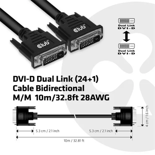 Club 3D Kábel - CAC-1220 (DVI-D Dual Link kábel, Bidirectional M/M, 10m, 28AWG)