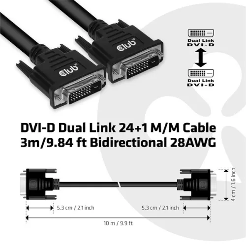 Club 3D Kábel - CAC-1223 (DVI-D Dual Link, 24+1, Bidirektional, 28AWG, 3m, Plug & Play)