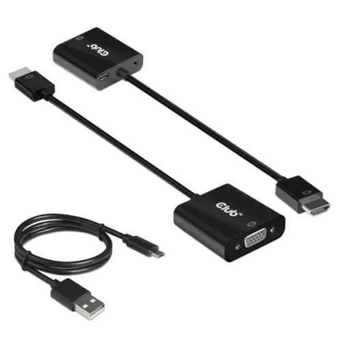 Club 3D Átalakító - CAC-1302 (HDMI 1.4 to VGA + Audio, 1080p@60Hz, Micro USB power)
