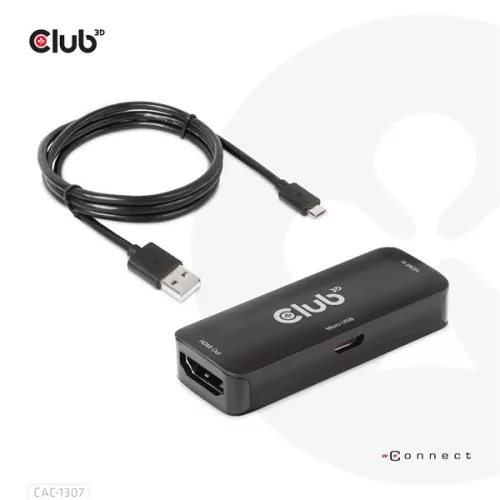 Club 3D Átalakító - CAC-1307 (HDMI aktív ismétlő 4K60Hz, Micro USB tápellátás, 18Gbps, 3D, HDR, HDCP 2.2&1.4)