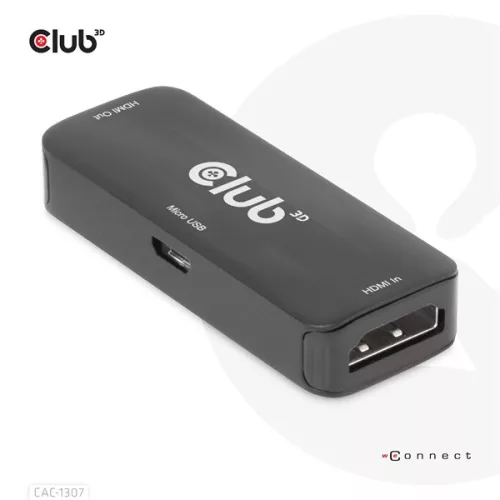 Club 3D Átalakító - CAC-1307 (HDMI aktív ismétlő 4K60Hz, Micro USB tápellátás, 18Gbps, 3D, HDR, HDCP 2.2&1.4)