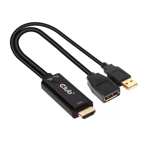 Club 3D Átalakító - CAC-1331 (HDMI 2.0 to DisplayPort 1.2 4K60Hz HDR M/F, USB-A táp, 25cm)