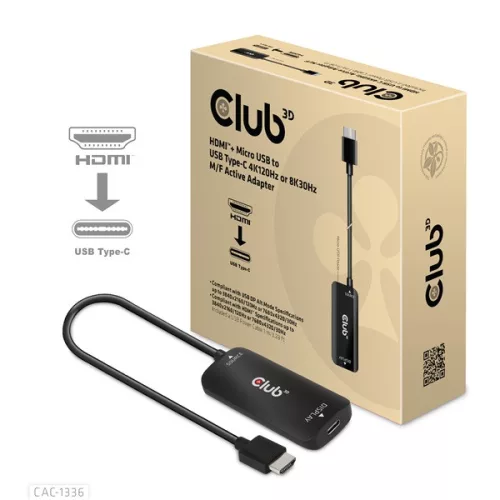 Club 3D Átalakító - CAC-1336 (HDMI+Micro USB to USB-C, 4K120Hz/8K30Hz)