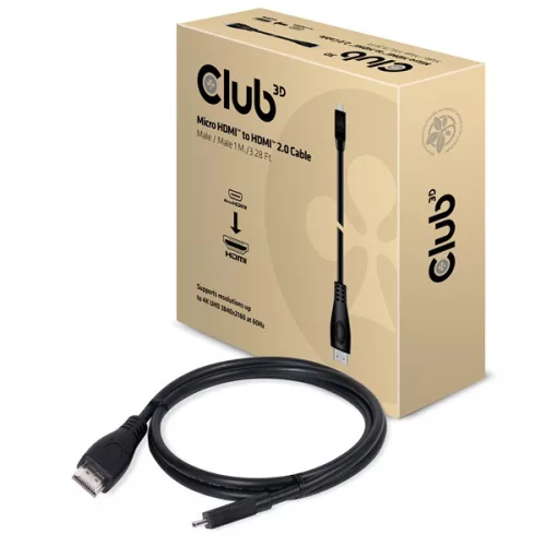 Club 3D Kábel - CAC-1351 (Micro HDMI to HDMI 2.0, 4K60Hz, 1m, Bi-Directional)
