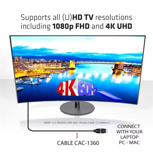 Club 3D Kábel - CAC-1360 (HDMI 2.0 4K60Hz 360° forgatható, 2m)
