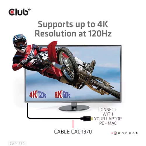 Club 3D Kábel - CAC-1370 (HDMI 2.1 Ultra High-Speed, 48Gbps, 4K120Hz, 8K60Hz, 1.5m, HDMI M/M, alacsony EMI, VRR, QMS)