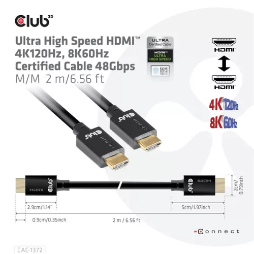 Club 3D Kábel - CAC-1372 (HDMI 2.1, 4K120Hz, 8K60Hz, 48Gbps, 2m, M/M)