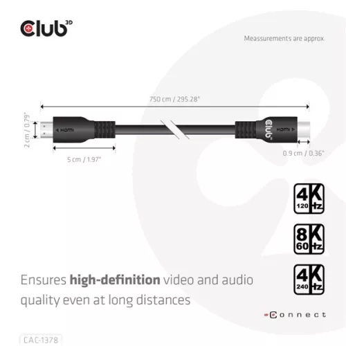 Club 3D Kábel - CAC-1378 (HDMI 2.1 Ultra High Speed, 240Hz, 48Gbps, M/M, 7.5m)