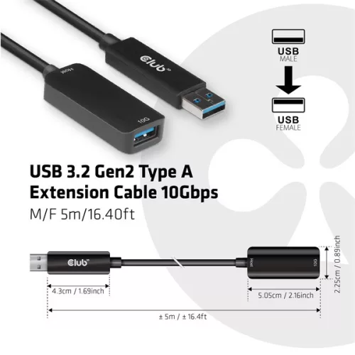 Club 3D kábel - CAC-1411 (3.2 USB-A 10 Gbps, M/F, 5m)