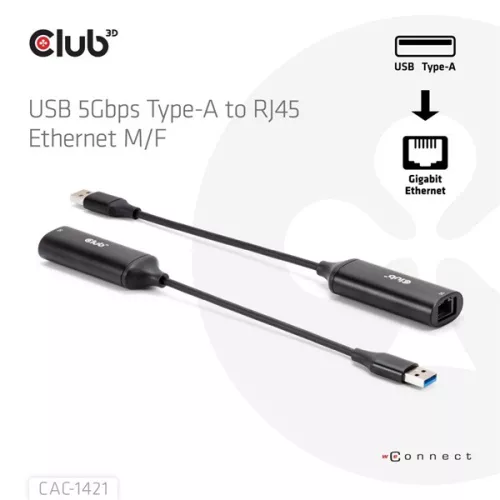Club 3D Átalakító - CAC-1421 (USB-A to RJ45, 5 GBps, M/F)