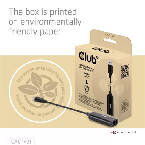 Club 3D Átalakító - CAC-1421 (USB-A to RJ45, 5 GBps, M/F)