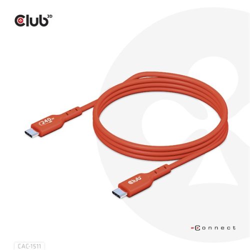 Club 3D Kábel - CAC-1511 (USB2 USB-C, 480Mb, 240W PD EPR, Bidirektional, USB-IF tanúsítvány, M/M, 1m)