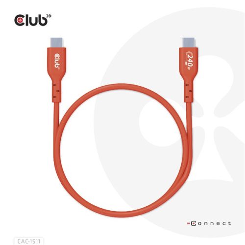 Club 3D Kábel - CAC-1511 (USB2 USB-C, 480Mb, 240W PD EPR, Bidirektional, USB-IF tanúsítvány, M/M, 1m)