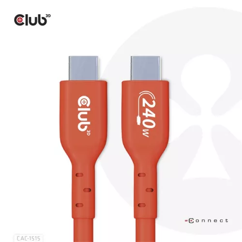 Club 3D Kábel - CAC-1515 (USB2.0 USB-C, 480Mb, 240W PD, kétirányú, USB-IF Certified, M/M, 4m)