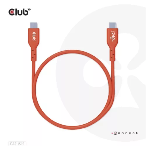 Club 3D Kábel - CAC-1515 (USB2.0 USB-C, 480Mb, 240W PD, kétirányú, USB-IF Certified, M/M, 4m)