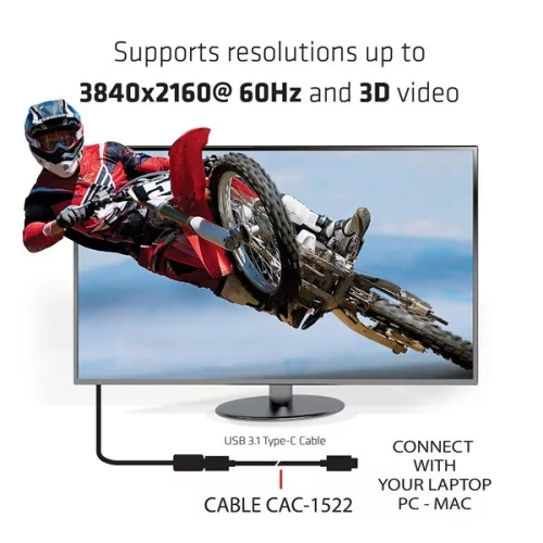 Club 3D Kábel - CAC-1522 (3.1 USB-C Gen 1 to 3.1 USB-C Gen 1, 10Gbps, 100W PD, 4K60Hz, M/M, 0,8m)