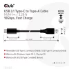 Club 3D Kábel - CAC-1523 (3.1 USB-C Gen 2 to 3.1 USB-A Gen 2, 10Gbps, 60W PD2.0, Bidirectional, 4K60Hz, M/M, 1m)