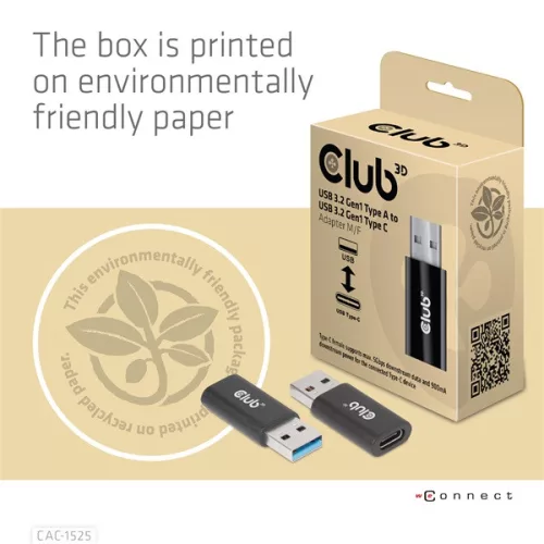 Club 3D Átalakító - CAC-1525 (3.2 USB-A Gen 1 to 3.2 USB-C Gen 1, Bidirectional)