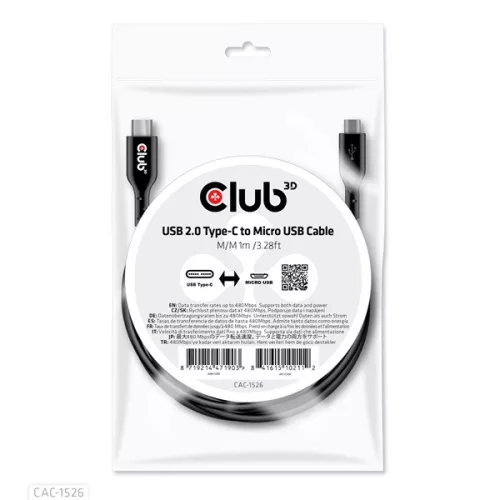 Club 3D Kábel - CAC-1526 (2.0 USB-C Gen 1 to Micro USB, 1m, Bidirectional)
