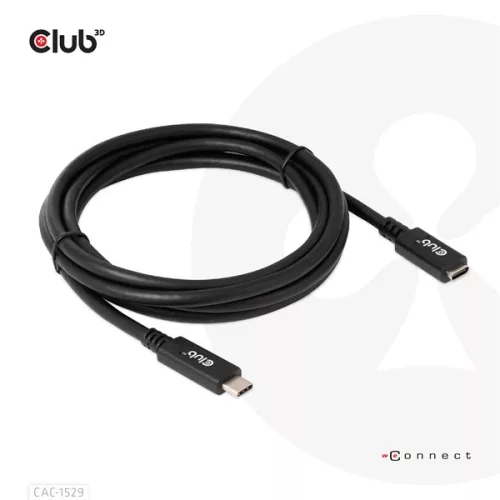 Club 3D Kábel - CAC-1529 (USB-C Gen 1 to USB-C, 5Gbps, 60W, 4K60Hz, M/F, 2m)