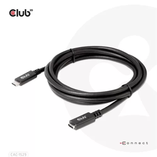 Club 3D Kábel - CAC-1529 (USB-C Gen 1 to USB-C, 5Gbps, 60W, 4K60Hz, M/F, 2m)